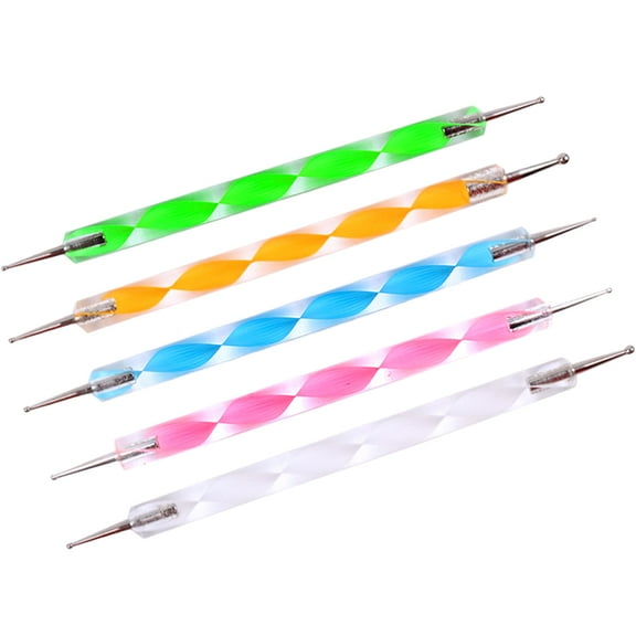 UDIYO 5Pcs 2 Way Marbleizing Dotting Manicure Tools DIY Nail Art Rod Painting Dot Pen