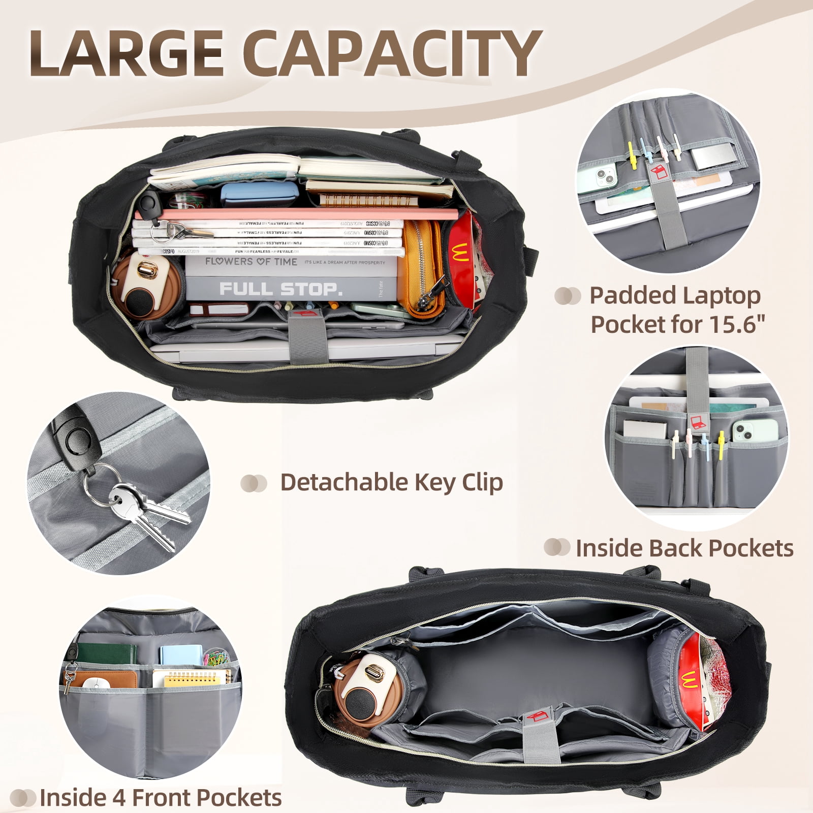 RAINSMORE Laptop Bag for Women 15.6 Inch Teacher Tote Bag Nurse Bag Laptop Tote Briefcase Messenger Shoulder Bags Large Handbag Business Office Work,Black