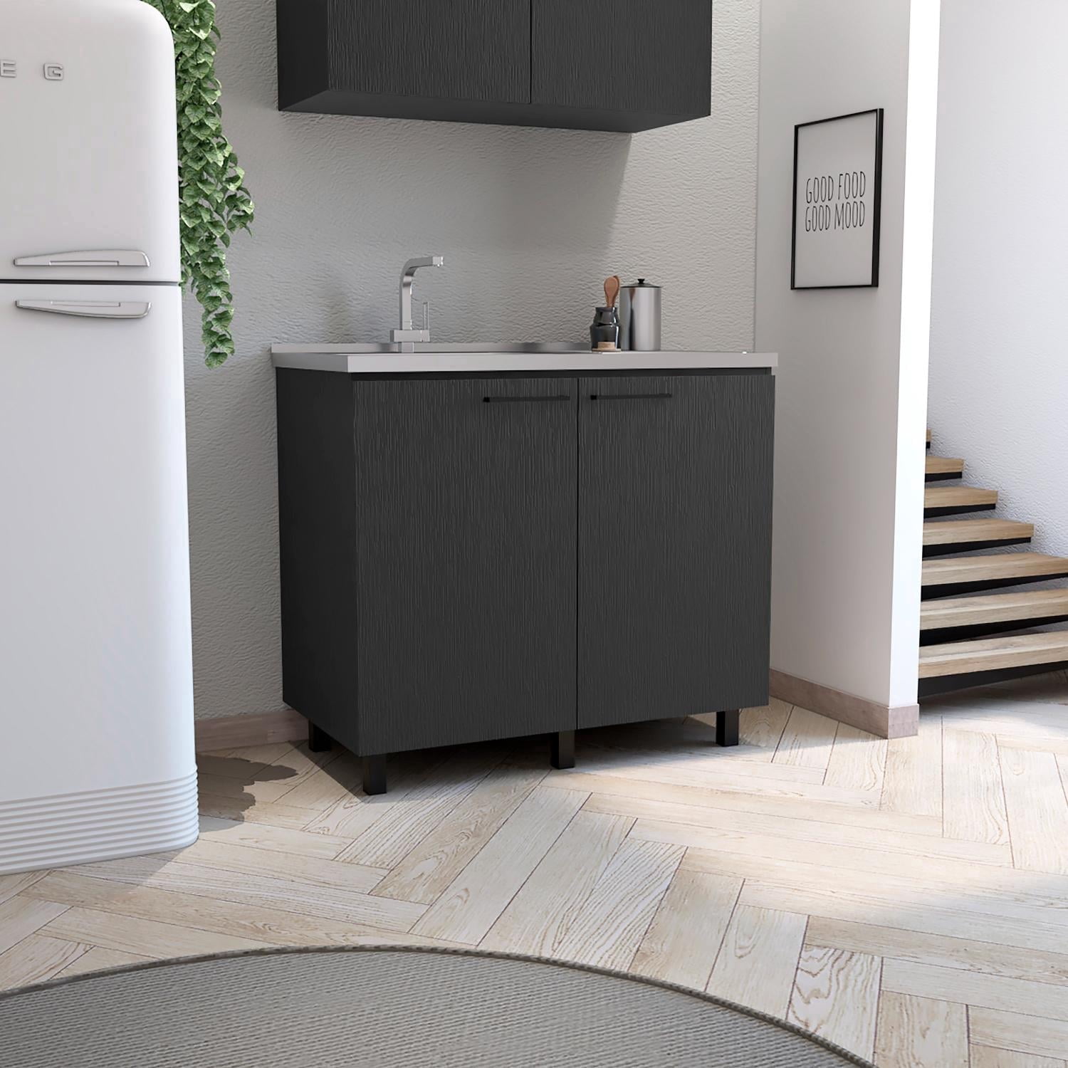 Tuhome Napoles Utility Sink with Cabinet, Stainless Steel Countertop, Interior Storage