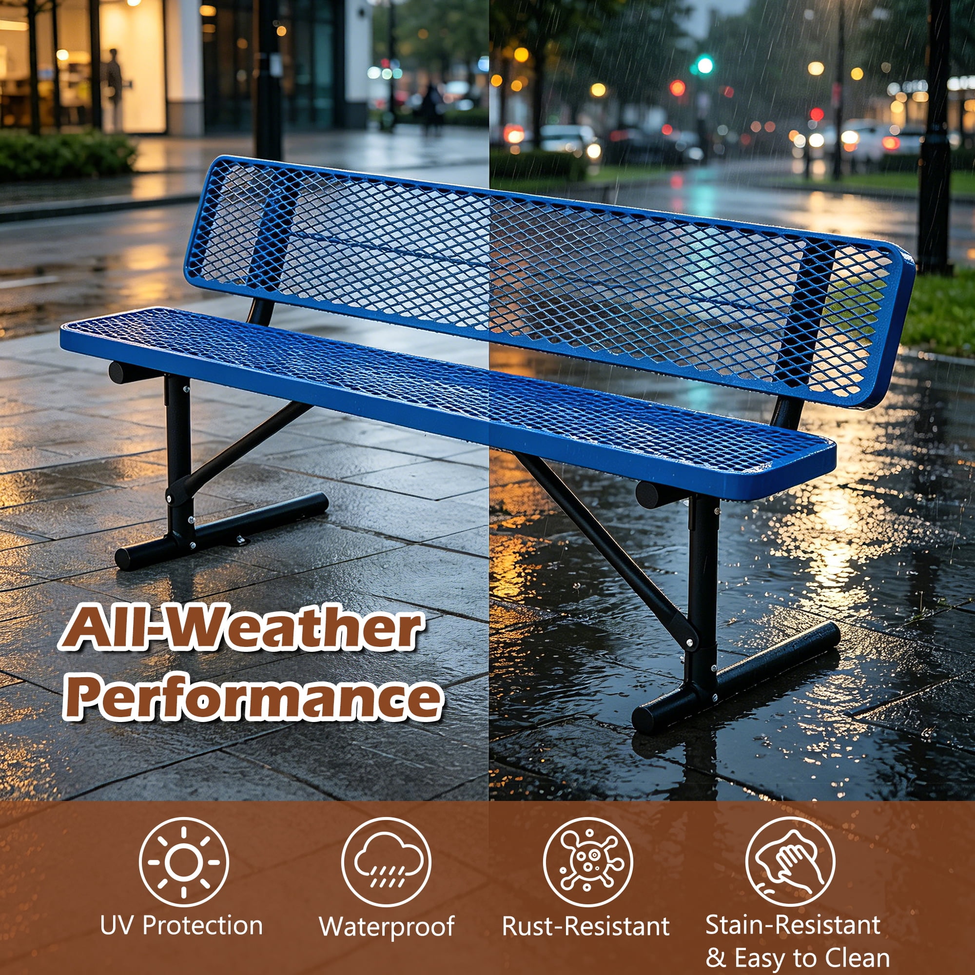72" Outdoor Picnic Bench for 3-4 Person,All Weather Metal Outdoor Dining Chair for Garden,Patio,Park,School,Blue