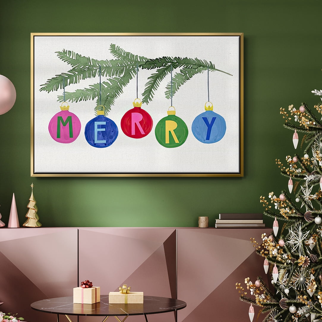 Colorful Christmas Collection A - Framed Gallery Wrapped Holiday Canvas - 27 x 41 - Gold Frame