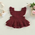 thumbnail image 2 of Baby Girls Knitting Rompers Solid Color Fly Sleeve Ruffle Hem Casual Party Street Spring Fall Summer Rompers Brown 3-6 Months, 2 of 8