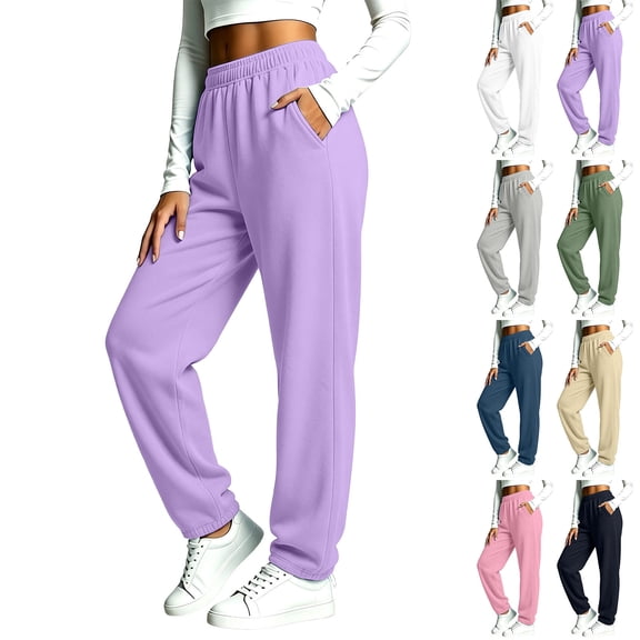 Viluyesy Women's Joggers Loose Fit High Waisted Drawstring Pockets Cinched Ankle Casual Lounge Athletic Workout Pants Purple Size 2XL