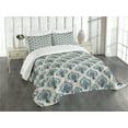 thumbnail image 3 of Ambesonne Damask Quilted Bedspread Set 3 Pcs, Nostalgic Baroque Blooms, King Size, Tan Petrol Blue, 3 of 5