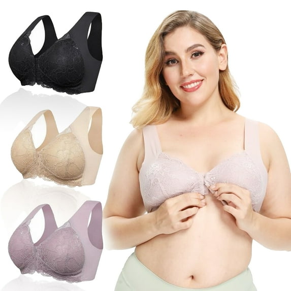 Women Plus Size Bra Women Seamless Bra Wire-Free Front Zipper with Pads Comfortable Breathable Bra 2pcs/3pcs