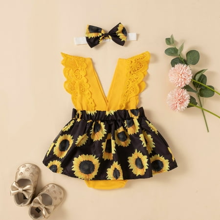 

Vedolay Bodysuit For Girl Girls Sleeveless Strap Romper Leopard Packwork Halter Jumpsuit Shorts Overall Baby Girl Summer Clothes Yellow 12-18 Months