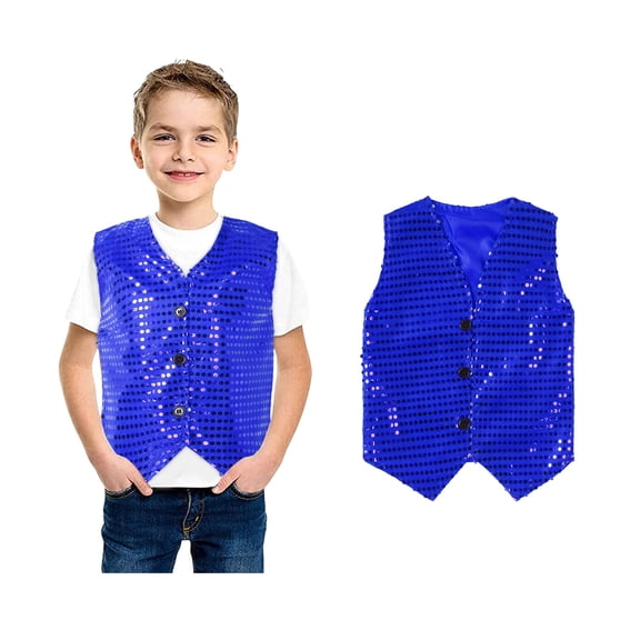 Toddler Boys Sequin Vest Sequin Sparkle Sleeveless Button Vest Boys Blue Vest Party Carnival Gown Vest Top Size 12-18 Months