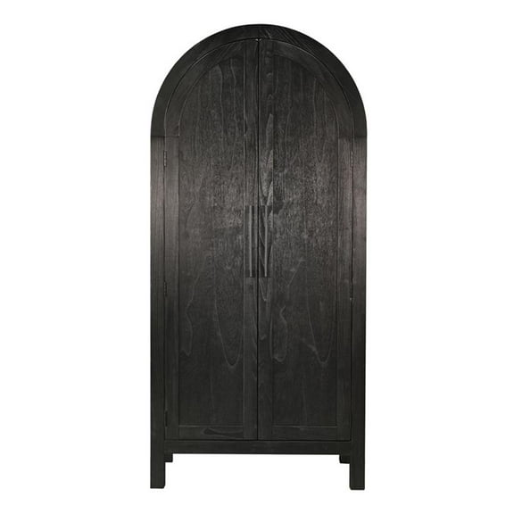 Pemberly Row Contemporary Wood Black Finish Storage Arch Cabinet