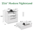 thumbnail image 3 of VanAcc 23.6" Nightstand High Gloss End Table with Glass Tabletop, Modern Bedside Table with Charging Station, 2 Drawers for Bedroom, White, 3 of 9