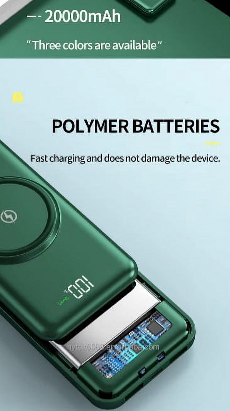 Power Bank with Built in Cables 20000mAh Wireless Charger Fast Charging Large Capacity White