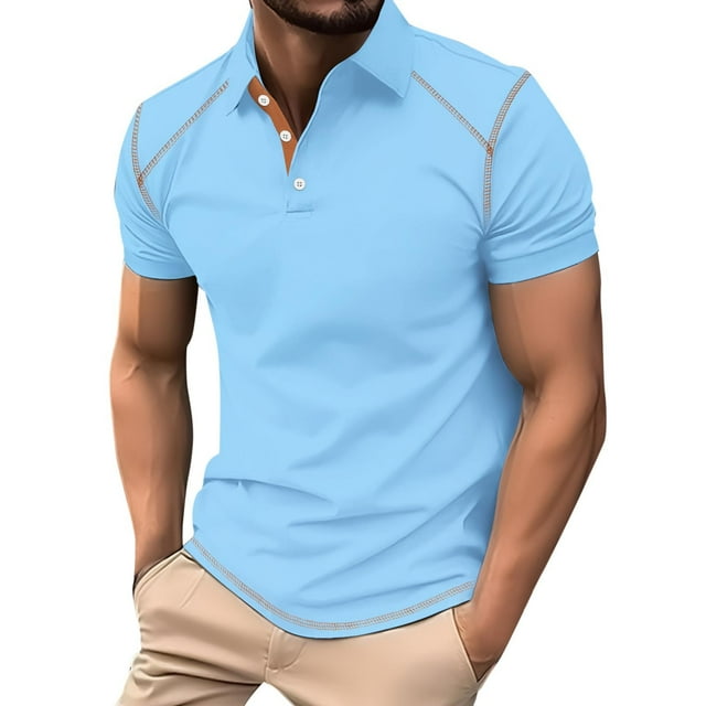 Posijego Mens Shirt Casual Short Sleeve Golf Style Shirts Solid Color Button Muscle Athletic T-Shirts for Men