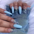 thumbnail image 1 of Fiudx 24 Uñas Postizas Largas y Brillantes con Diseño de Ataúd y Diamantes, 1 of 3