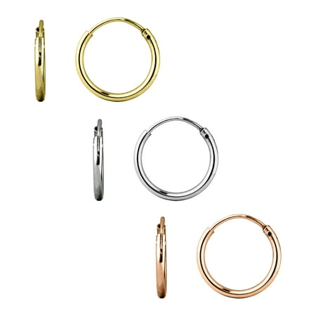 Brilliance Fine Jewelry 3 Tone 14K Rose Gold/Gold Plated Sterling Silver Hoop Earring Set