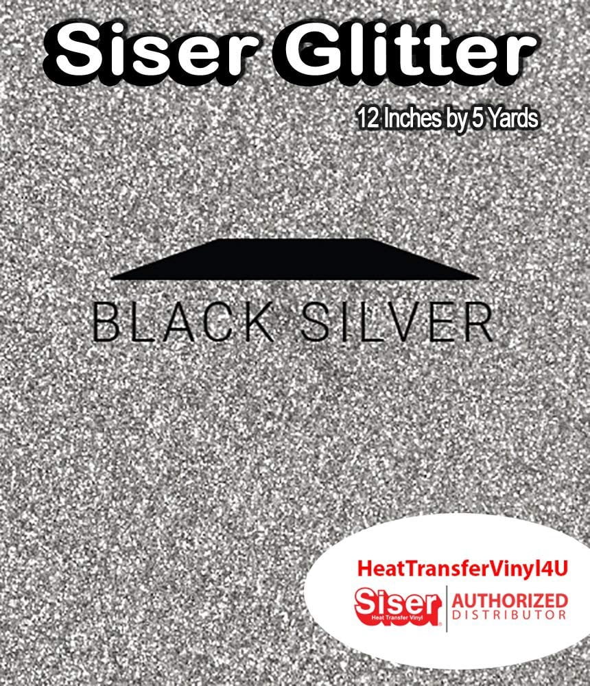 Siser Glitter Iron On Heat Transfer Vinyl 12 Inches Actl. Size 11.8" Black Silver, 5 Yards