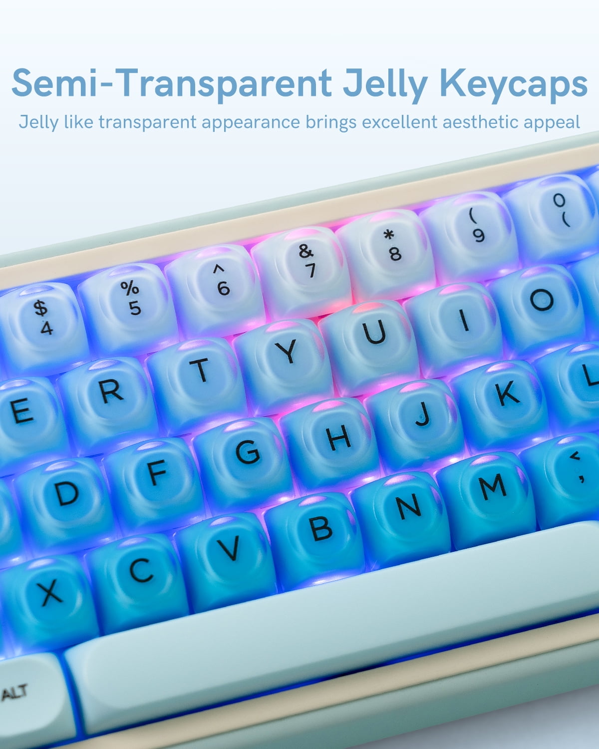 COSTOM PBT Keycaps, Jelly Keycaps Creamy MOA Profile, 132 Keys Translucent Cute Custom Key caps for Cherry Gateron MX Swithes Mechanical Keyboards, Blue