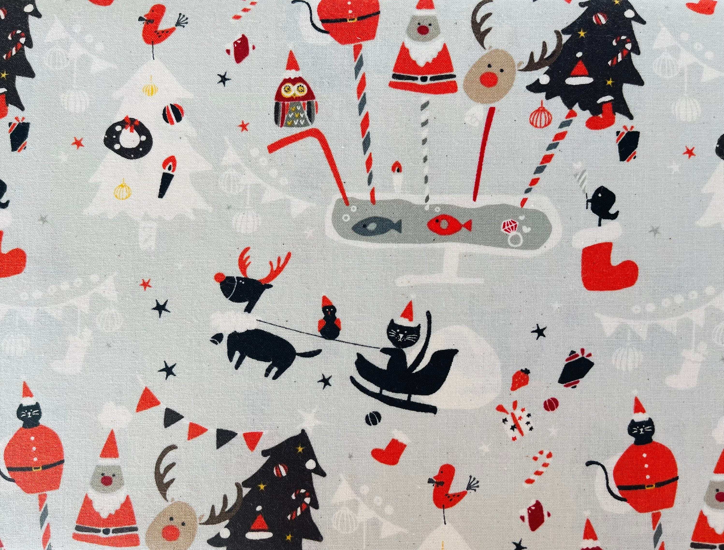 Waku Waku Christmas-Holiday Party-Gray Unbleached Fabric-Naocom-Cotton+ Steel