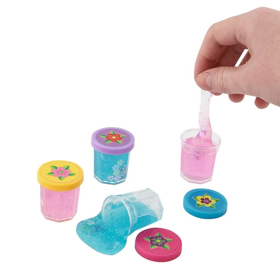 Fun Express 1 1/4" x 1 1/4" Bulk 48 Pc. Mini Glitter Pastel Flowers Putty