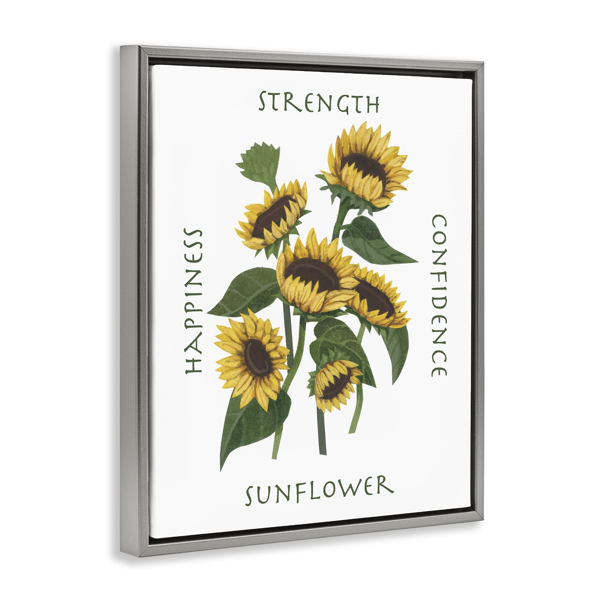 Stupell Industries Inspirational Words Sunflower Botanical & Floral Painting Gray Floater Framed Art Print Wall Art, 17 x 21
