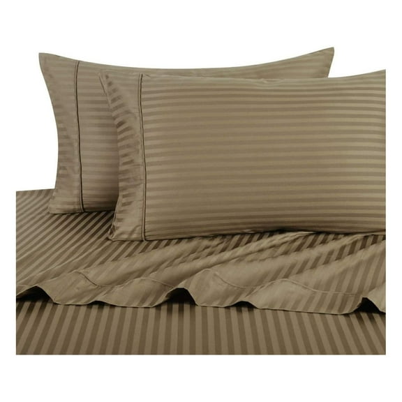 Full Size Sheets, Taupe, 100% Cotton Sheets, Deep Pocket, Cool Cotton Sateen, Smooth Striped Pattern Weaved Bed Sheets