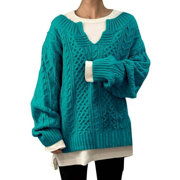 Women Fasion Solid Casual Pattern Sweater Long Sleeve Knit Sweater