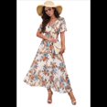 thumbnail image 1 of Vestido Cruzado de Verano para Mujer, con Cuello en V, Floral, Corta, para Invitadas de Boda, Informal, para Fiesta Albaricoque S, 1 of 10