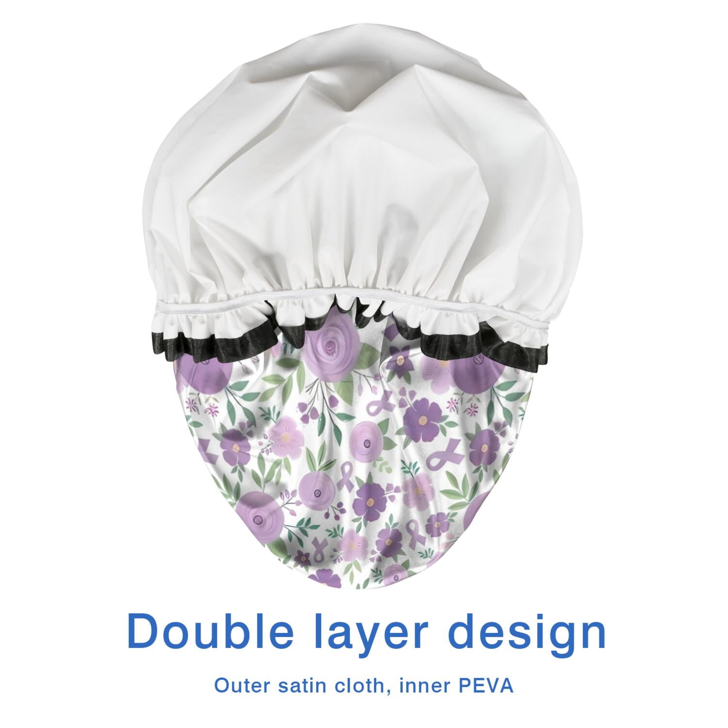 Shower Caps,Pioneer Flower Floral Print Pattern Waterproof Shower Cap for Women 4 Pieces,Double Reusable Hair Cover for Shower PEVA Elastic Stretch Hem