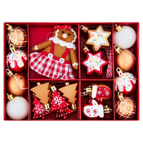 24-Count Red and White Gingerbread Mini Christmas Ornaments, by Holiday Time