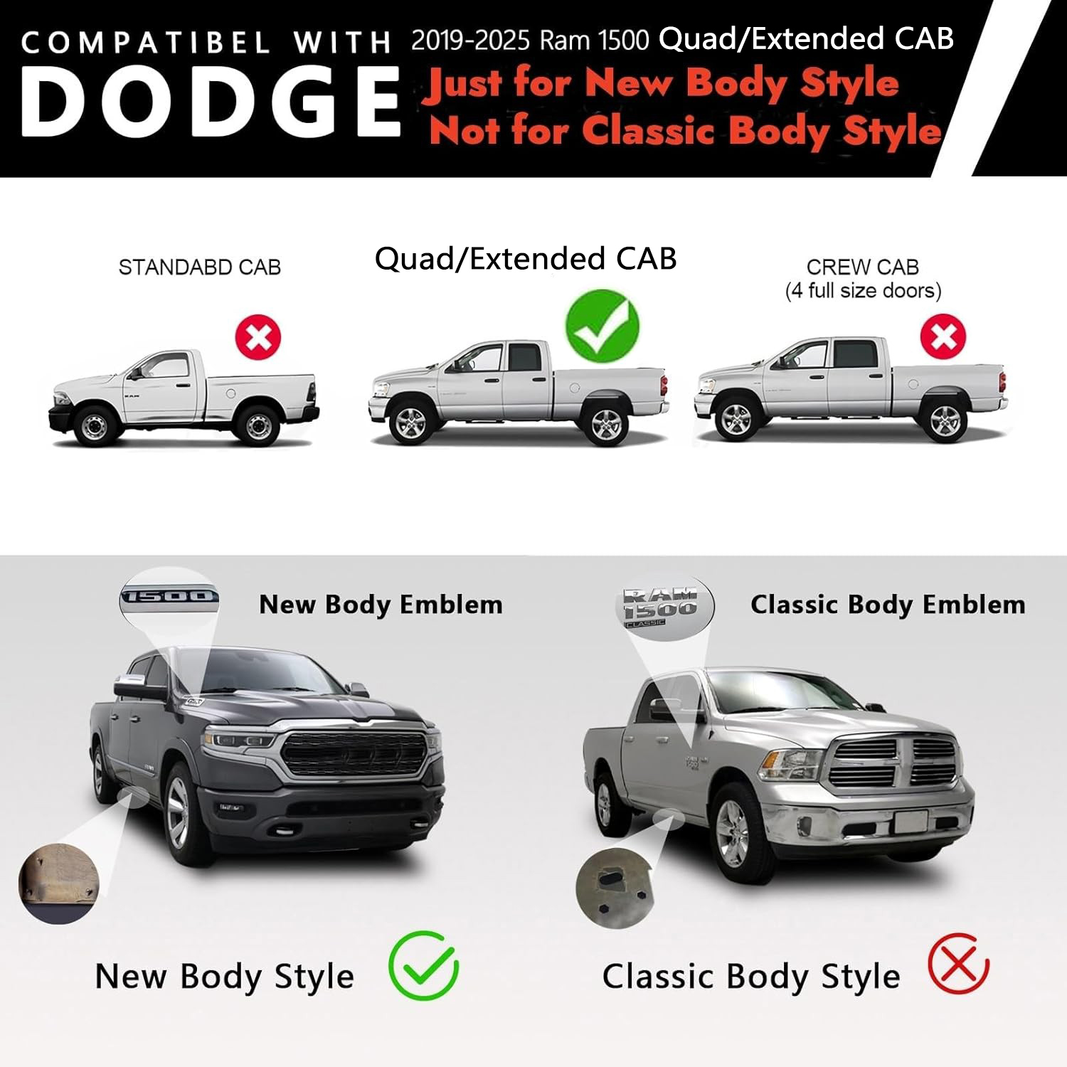 Vijay Steel Running Boards Compatible with 2019-2020-2021-2022-2023-2024-2025-2026 Dodge Ram 1500 New Body Style Quad/Extended Cab Bolt-on Side Steps Rails Steel Nerf Bars