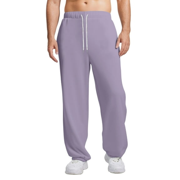 Dresfit Mens Cotton Sweatpants Cuffed Baggy Joggers Winter Drawstring Straight Leg Solid Workout Trousesrs Loose Fit Baggy Thicken Thermal Track Pants Light Purple M