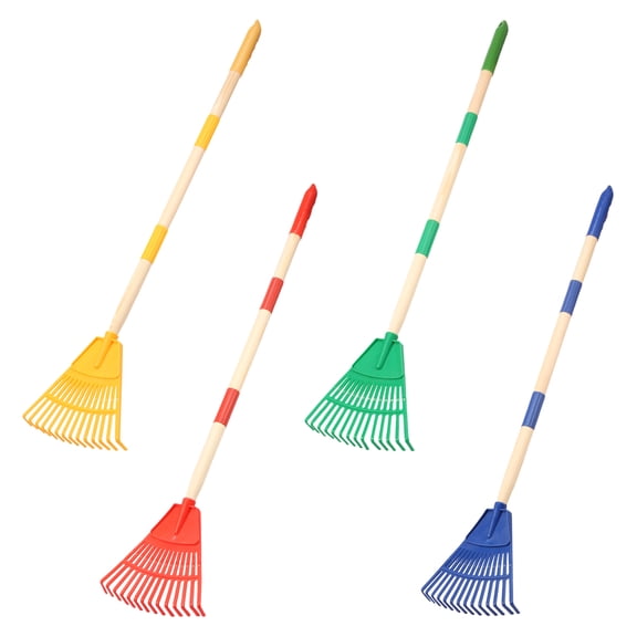 4Pcs Leaves Rake with Wooden Handle for Kid 8 x 34 Inch Detachable Lawn Rake Garden Tool Set for Cleaning Dry Leaves Garden Debris