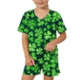 thumbnail image 6 of Girls Boys St. Patrick's Day Outfits 2PC Comfy Casual Printed Short Sleeve V Neck Pullover Top with Shorts Sets with Pockets Dark Blue 11-12 Years, 6 of 7