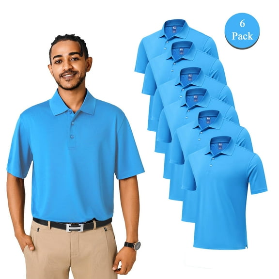 Zfeel Man's Performance Pure Dry Fit Poly Polo, Electric Blue Short Sleeve Shirts, Pack of 6, S