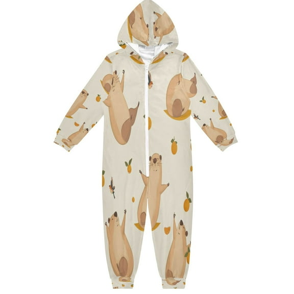 Soft Big Kids Onesie Pajamas Cozy Loose-Fit Jumpsuits for kids with Pockets for Christmas Lounge & Play Cute Capybara Yoga Poses
