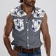 thumbnail image 2 of Camisas de Cuello para Hombres, Moda Casual Día de la Independencia Imprimir Turndown Bolsillos sin Mangas Tanque Deportivo, 2 of 5