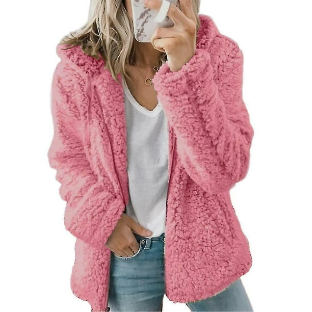 Abrigo de oso de peluche para mujer, cárdigan suave y cálido, capucha de piel polar, chaqueta hinchada, Tops de invierno