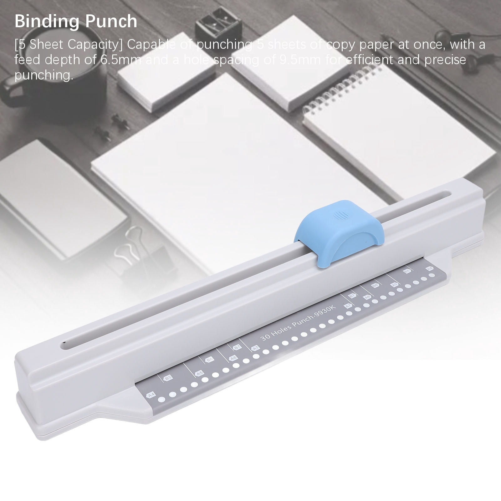 Riousery 30 Hole Punch 5 Sheet Capacity Hand Push Loose Leaf Paper Binding Punch for A4 B5 A5 B6 A6 B7 A7, Black, 18.5 inches / 47 cm