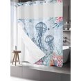 thumbnail image 3 of No Hook Shower Curtain with Snap-in Liner, Blue Jellyfish Coastal Waterproof Fabric Bathroom Curtains, Beach Nautical Ocean Coral Seahorse Bath Curtains & Mesh Top Window 72"x78" Long, 3 of 9
