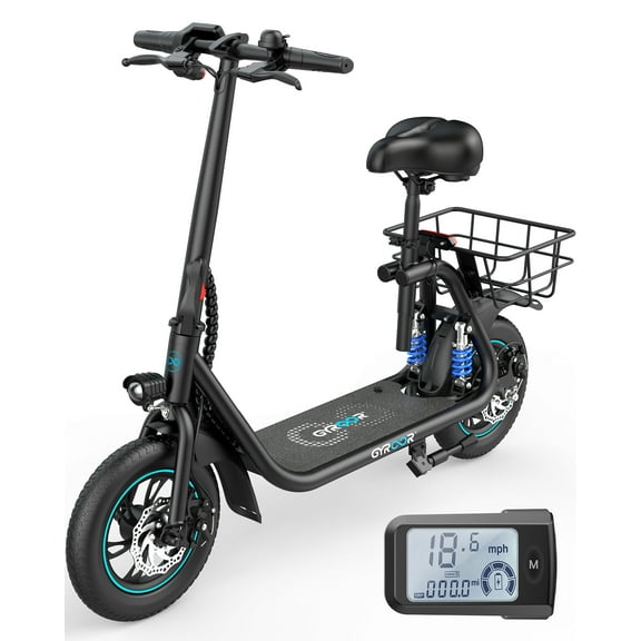 Gyroor C1 PRO 550W Electric Scooter with Dual Shock Absorbers for Adult,Up to 25 Miles 18.6MPH,12" Commuter Electric Scooter with Basket-Black