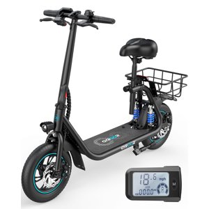 Gyroor C1 PRO 550W Electric Scooter with Dual Shock Absorbers for Adult Up to 25 Miles 18.6MPH 12 Commuter Electric Scooter with Basket-Black