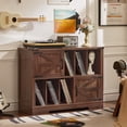 thumbnail image 3 of LELELINKY Large Record Player Stand Holds 450 Albums, 39" Farmhouse Wood Storage Cabinet with Barn Doors for Living Room, Brown, 3 of 8