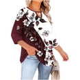 thumbnail image 4 of LEKWK Plus Size Womens Dressy Tops Regular Fit Keyhole Neck 3/4 Sleeve Tops Regular Fit Elegant Flower Print Blouses & Button-Down Shirts Contrast Color Design Business Casual Outfits, 4 of 7