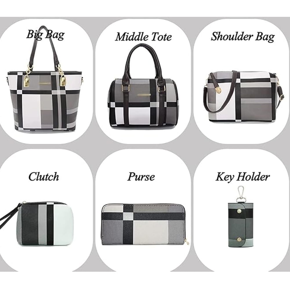 6PCS/Set Leather Handbags, Womens Handbags Tote Bags Shoulder Bag Purses Satchel Bag Top-Handle Handbag Crossbody Bag Wallet Clutch, Gray