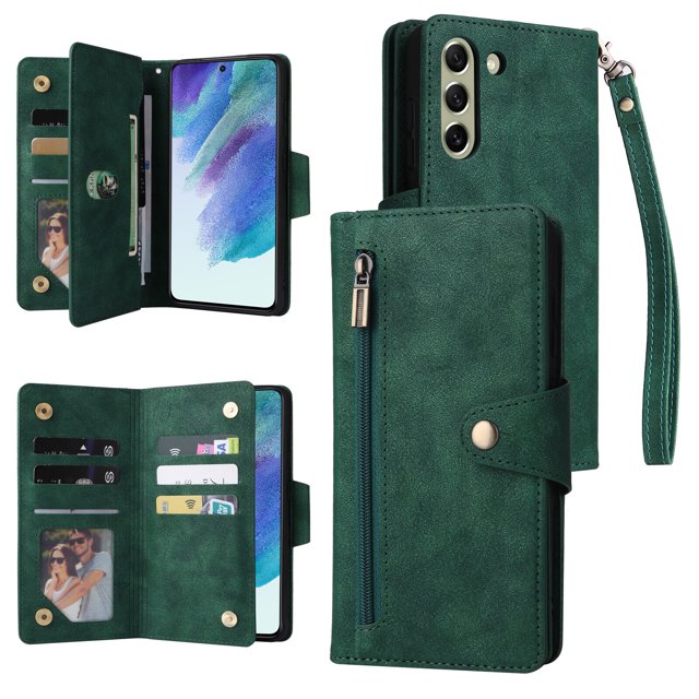 Case for Samsung Galaxy S21 FE 5G/4G Magnetic Leather Zipper Wallet Cover Card Holder