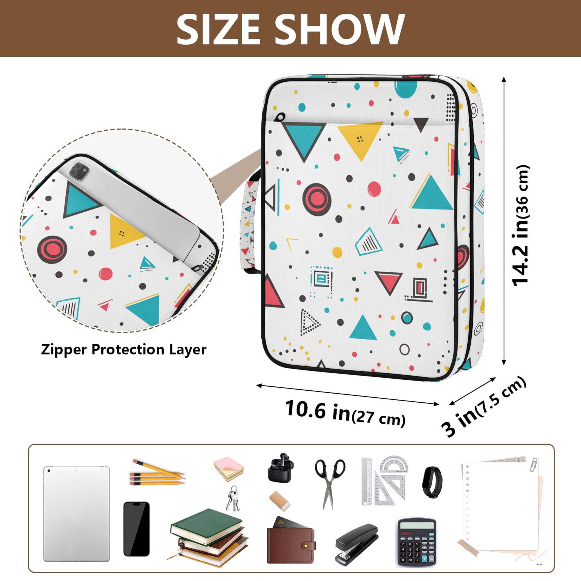 FORMRS Accordion File Folder A4 Size 7-Pocket Expanding Document Organizer Bag with 3 Ring Binder, Red Simple Shapes