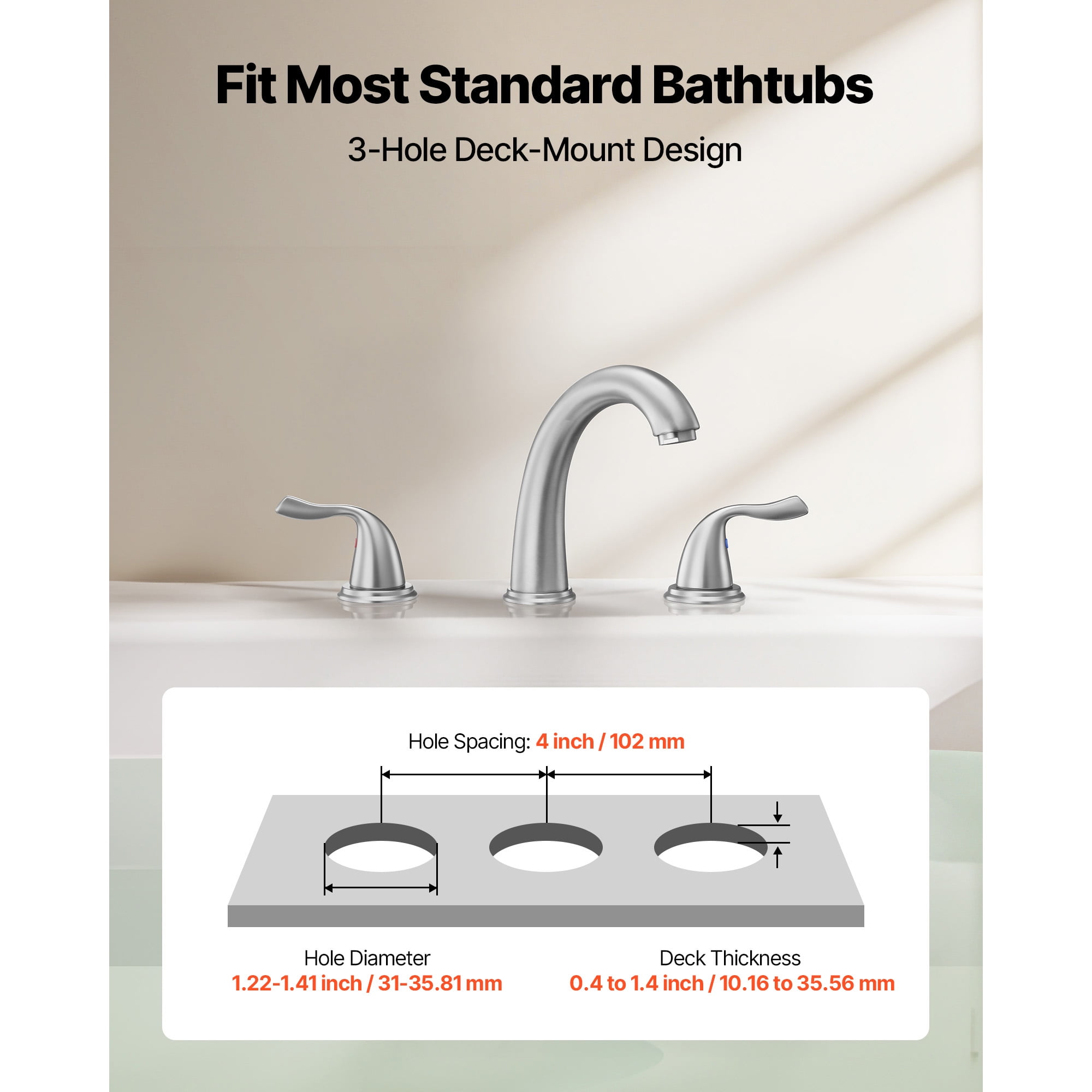 KFFKFF Roman Tub Faucet, 3-Hole Waterfall Bathtub Fixture, Gooseneck Bath Faucet Set with Dual Handles, Deck-Mounted Tub Faucet for Comfortable Bathing, Brushed Stainless Steel, High Arc Design