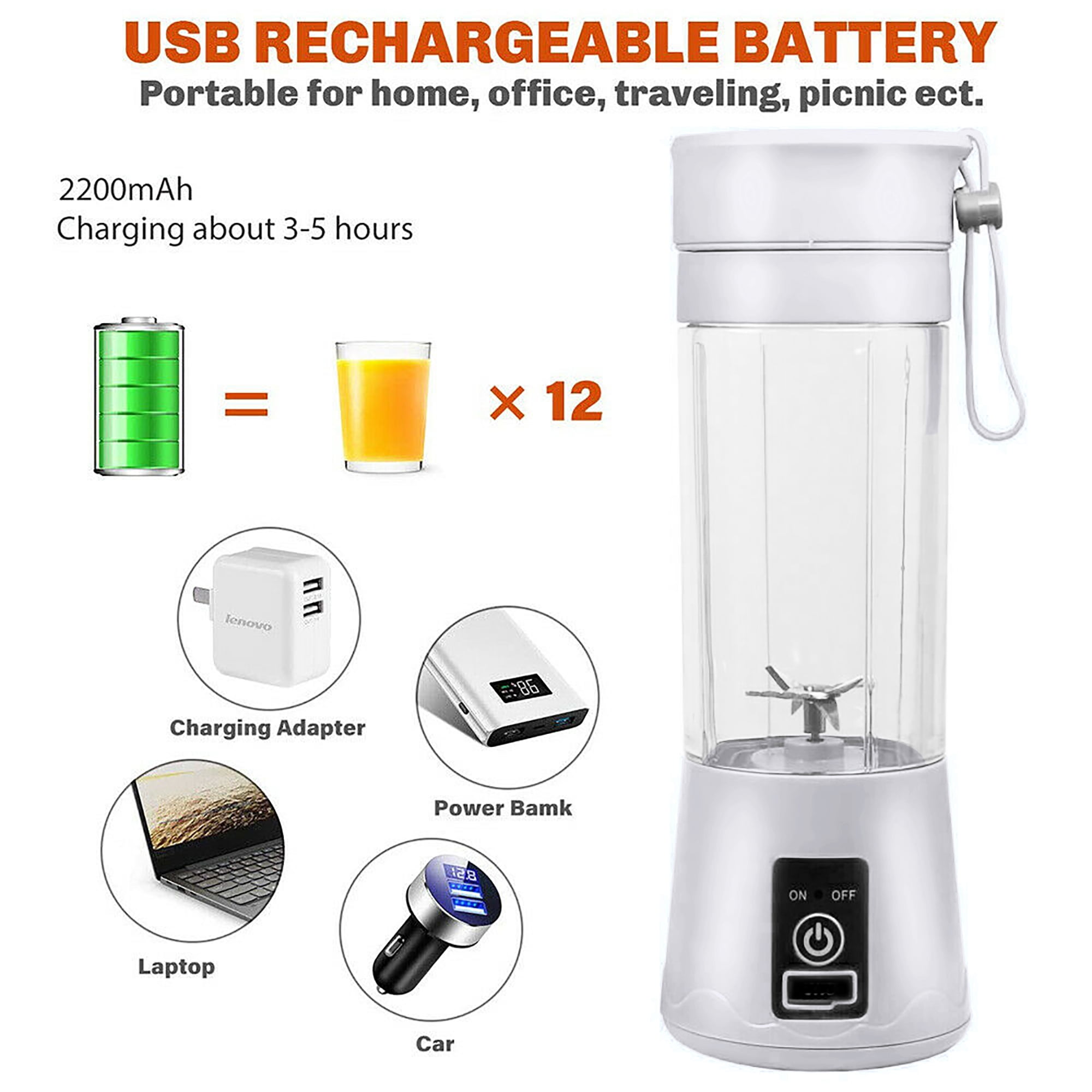 Portable Personal Blender Smoothie Maker 230W Travel Juicer With 400ml  Bottle