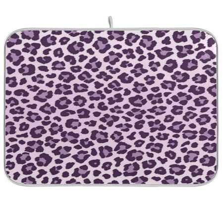 

Dish Drying Mat 18 x 24 Highly Absorbent Microfiber for Dishes Utensils A Purple Leopard Print