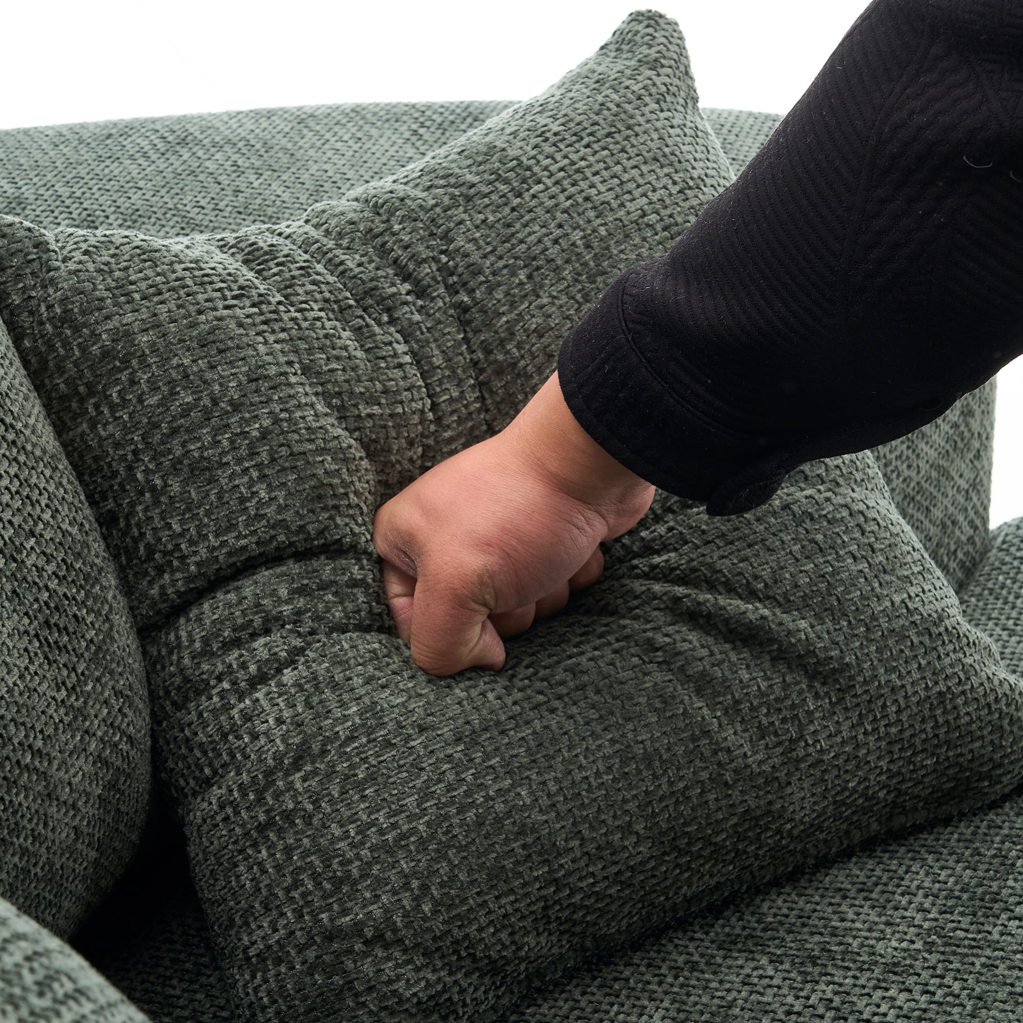 Aukfa 55" Oversized Round Chaise Lounge Chair, Chenille Lounge Sofa with 3 Pillows & Wide Armrests,Green