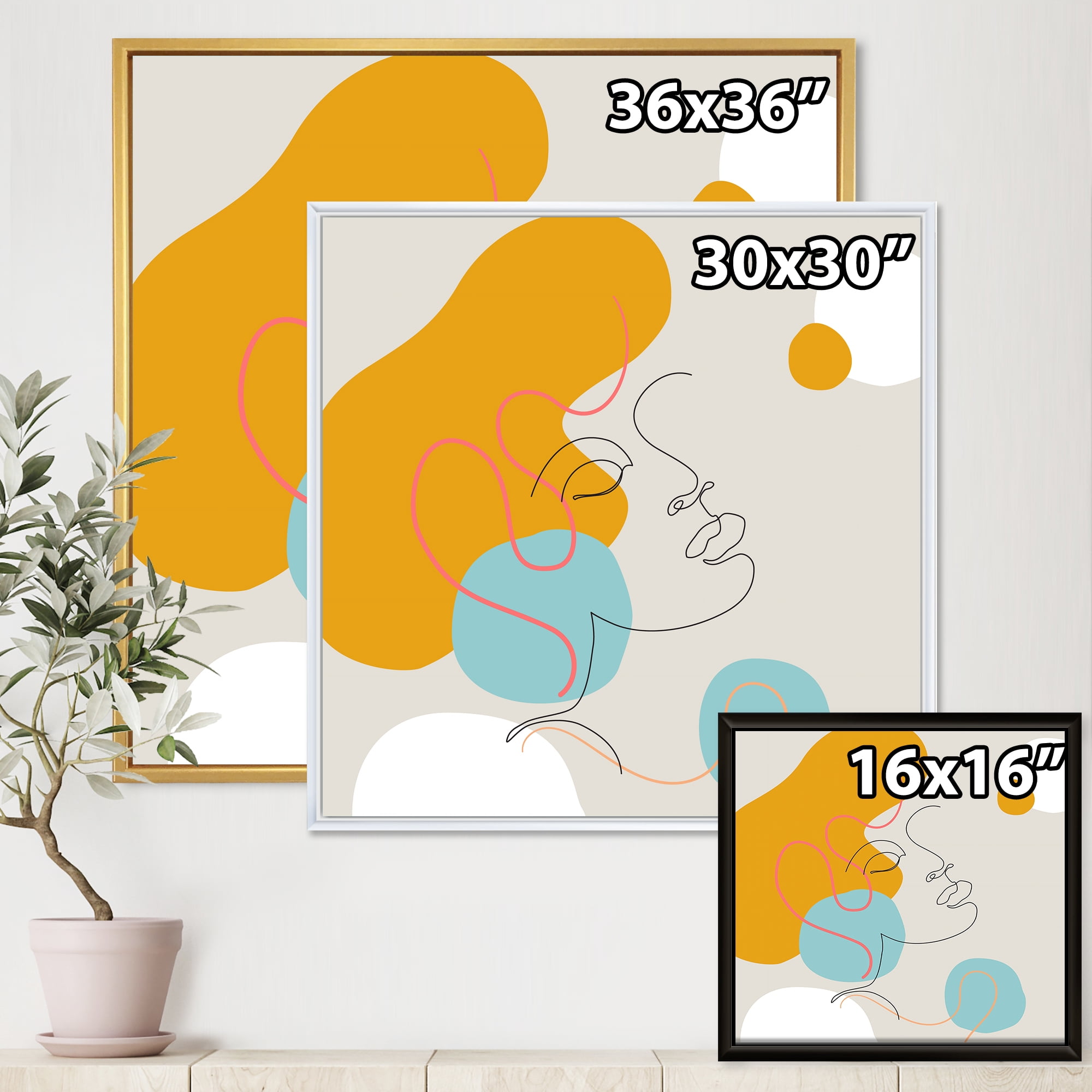 Minimal Portrait of Female Face Drawn With One Line I 30 in x 30 in Framed Painting Canvas Art Print, by Designart