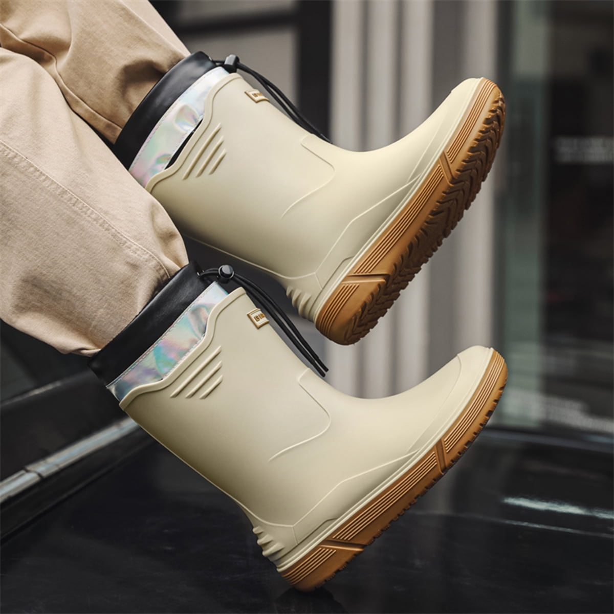 AUXDIQ Rain Shoes Men Mid-calf Boots Waterproof Rain Boots Outdoor Garden Shoes